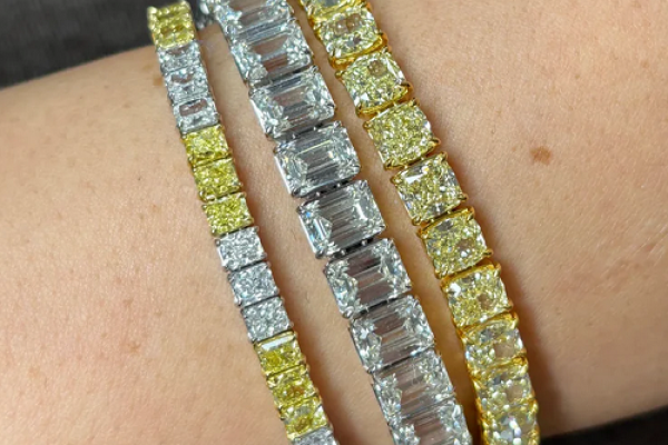 Yellow and White Radiant Cut Diamond Tennis Bracelet
